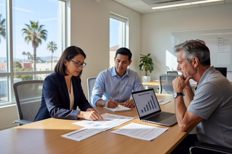 How to Create a Disaster Recovery Plan for Your Business – Featured Image Office team reviewing a disaster recovery plan document during a meeting