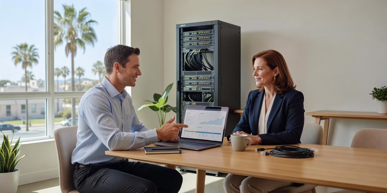 How to Prepare Your Business Technology for Growth – Featured Image Office manager reviewing a technology roadmap document with a laptop and network diagram on a desk