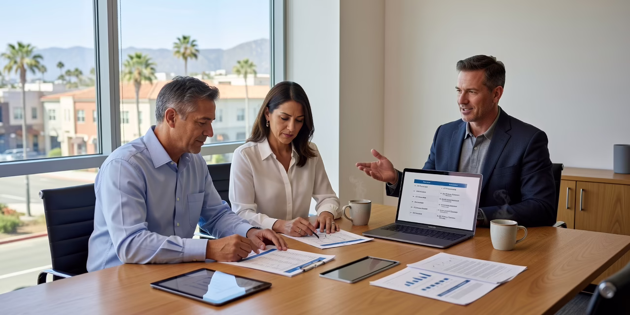 How to Compare Managed Service Providers Fairly – Featured Image Business owner and office manager reviewing two printed IT service proposals side by side at a conference table