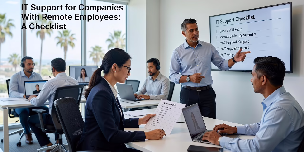 IT Support for Companies With Remote Employees: A Checklist – Featured Image Employee working on a laptop at a home desk while on a video call with an IT support technician